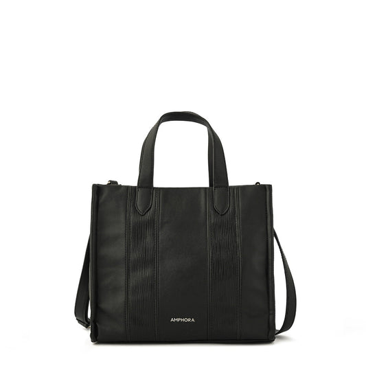 Wallet with two handles and three divisions, textured black Ilana