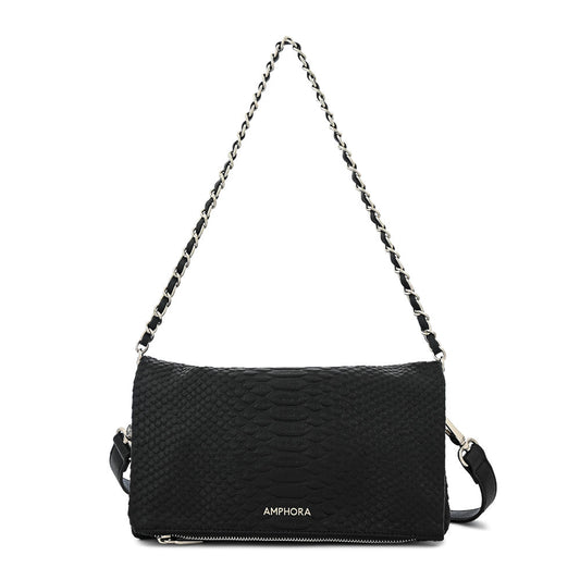 Textured Black Alvar Medium Flip Crossbody Wallet