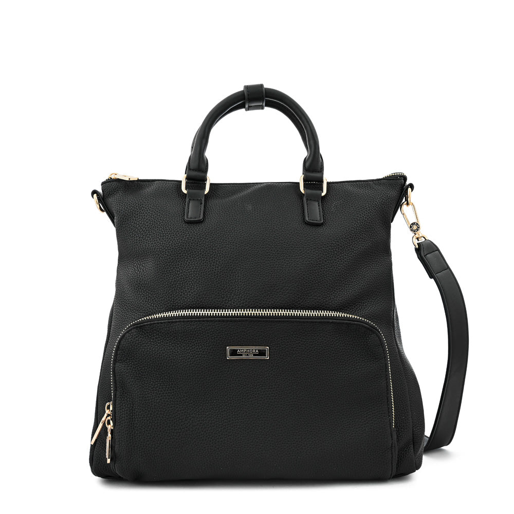 Textured black lauri medium backpack with compartments