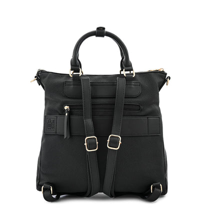 Textured black lauri medium backpack with compartments