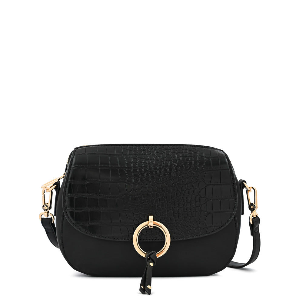 Irene medium black textured crossbody wallet