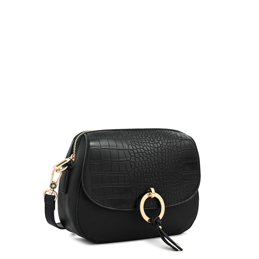 Irene medium black textured crossbody wallet