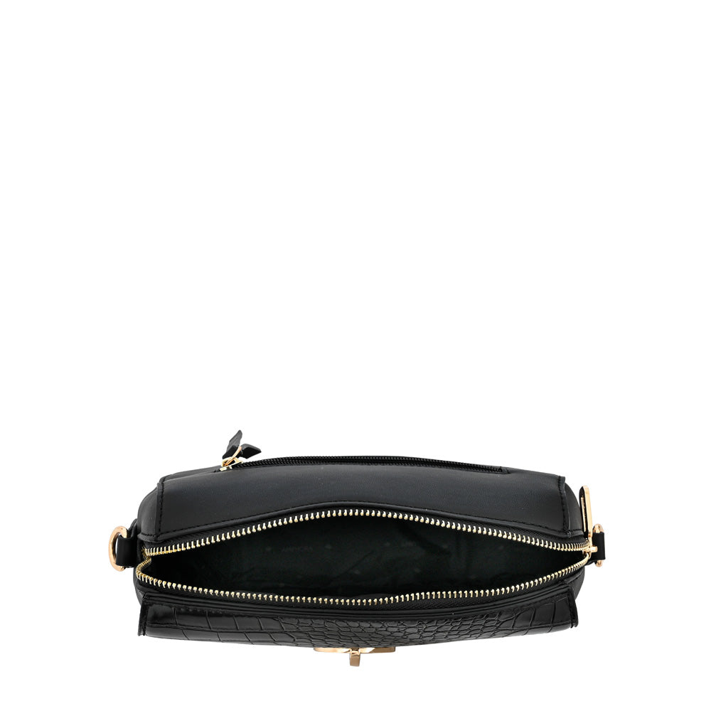 Irene medium black textured crossbody wallet