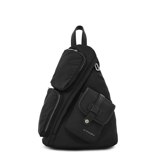 Large textured black lazare backpack