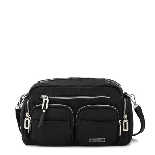 Medium textured black cler crossbody wallet