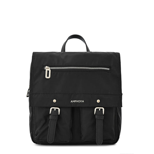 Textured black ivry medium lid backpack