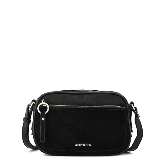 Textured black villette medium crossbody wallet