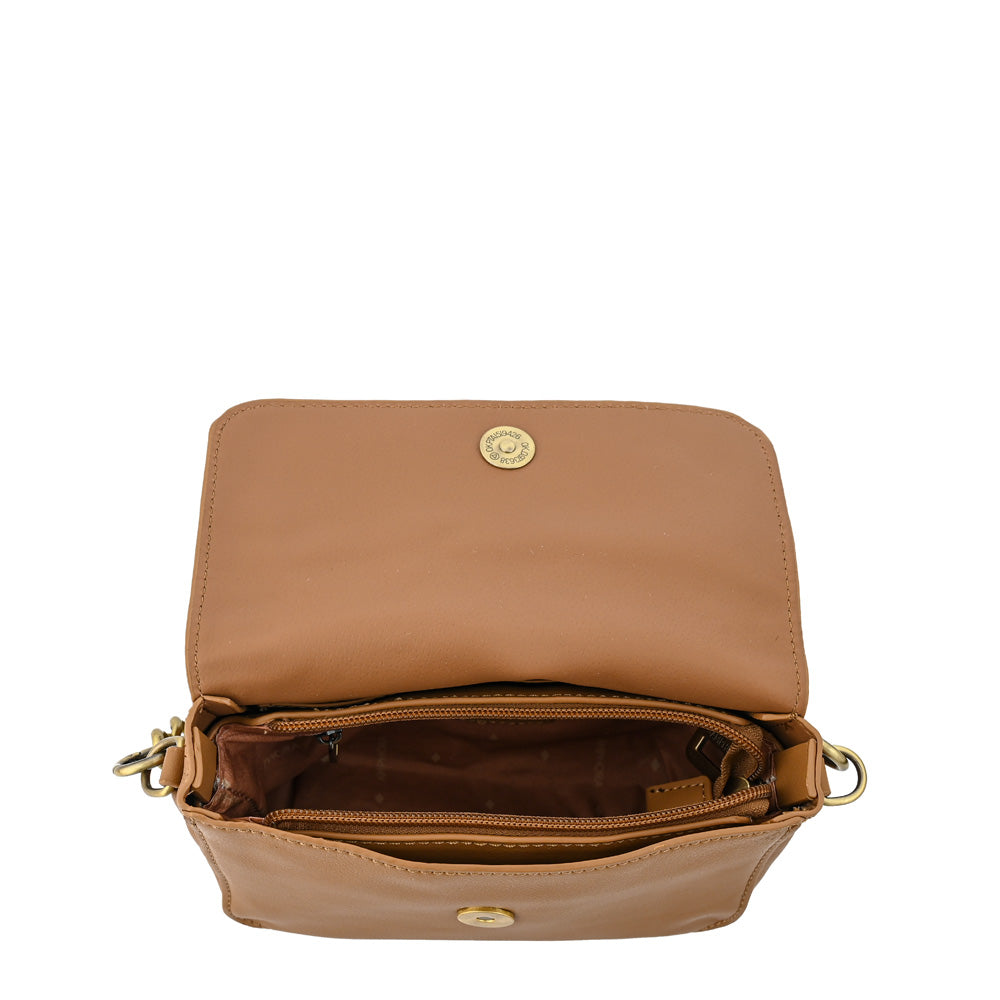 Brady Camel Small Flip Crossbody Wallet