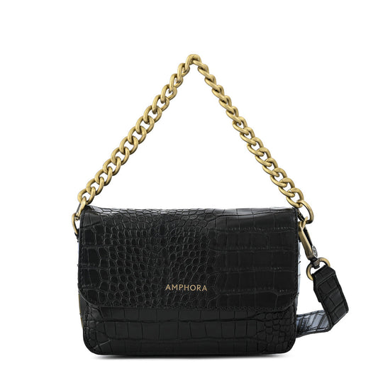 Textured Black Brady Small Flip Crossbody Wallet