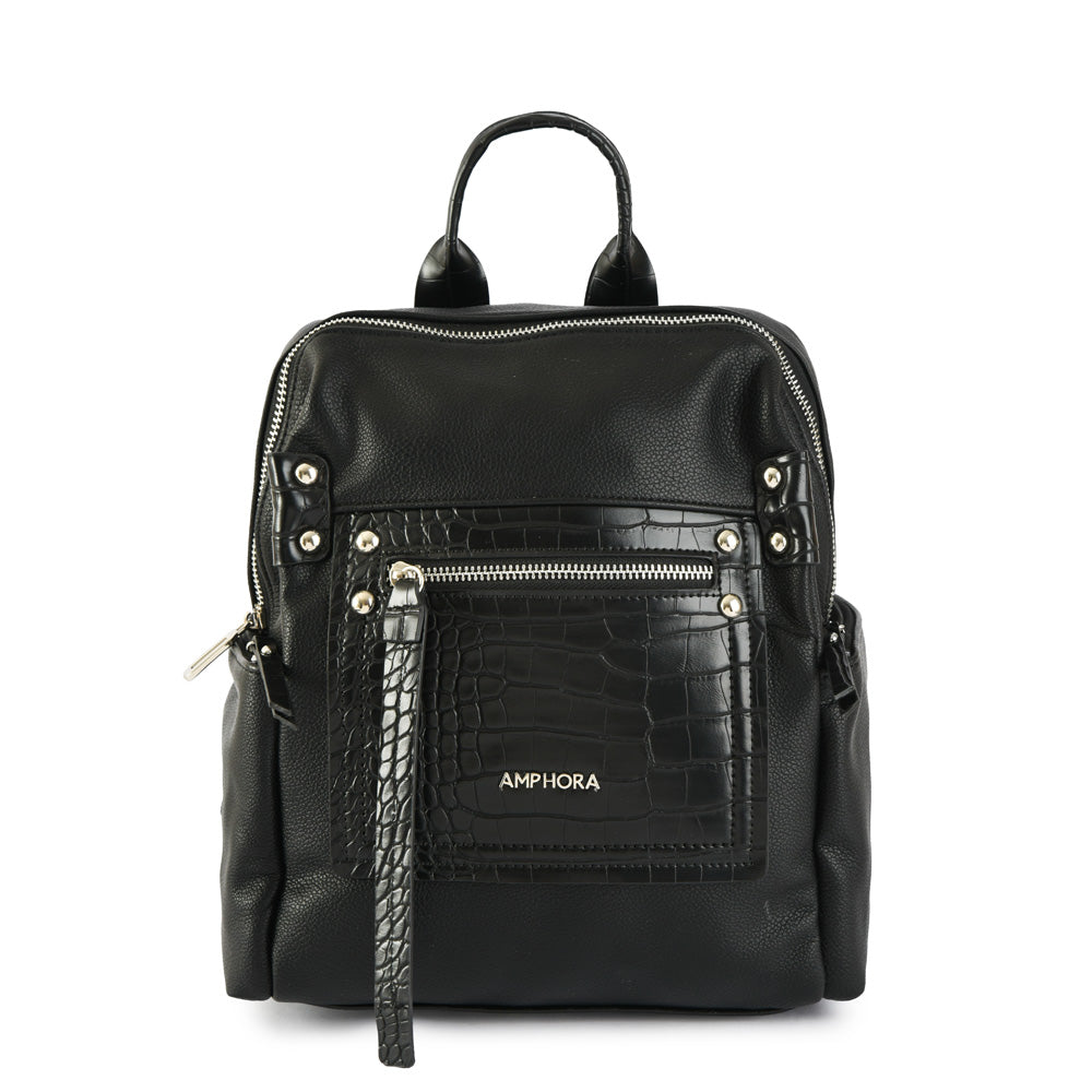 Amparos Medium Textured Black Backpack