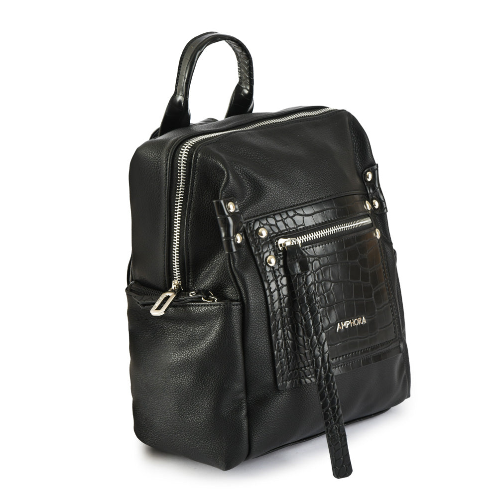 Amparos Medium Textured Black Backpack