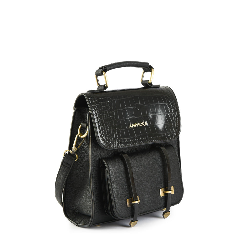 Backpack With Small Lid Kelly Textured Black