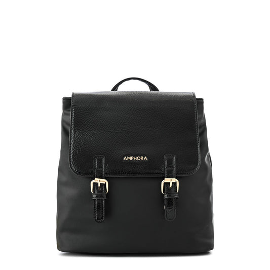 Textured black aimar medium lid backpack