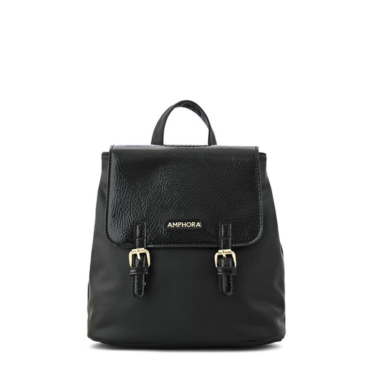 Textured black aimar medium lid backpack