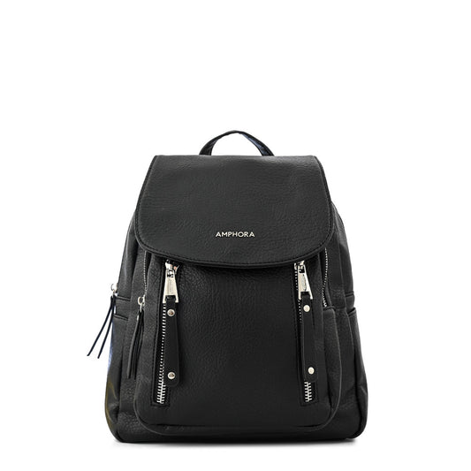 Textured black Crofia medium lid backpack