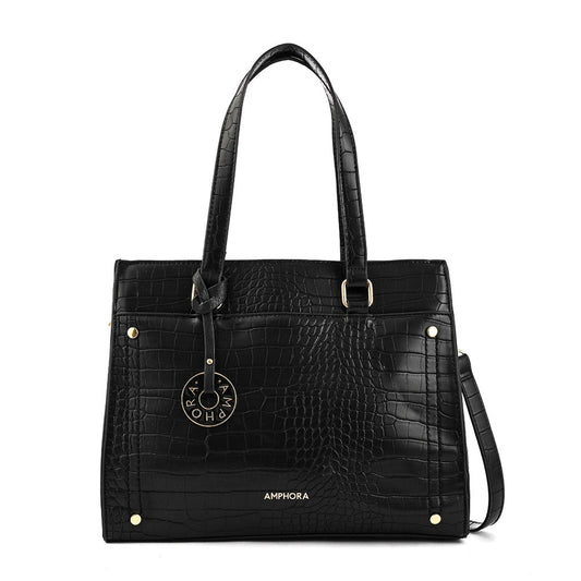 Wallet Two Handles Three divisions textured black alina