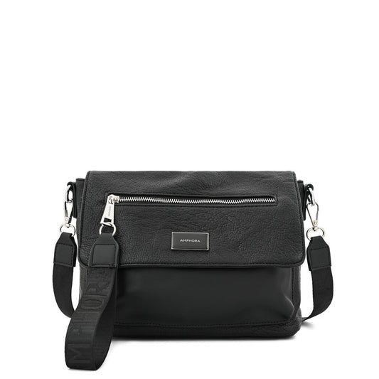 Small textured black glory crossbody wallet