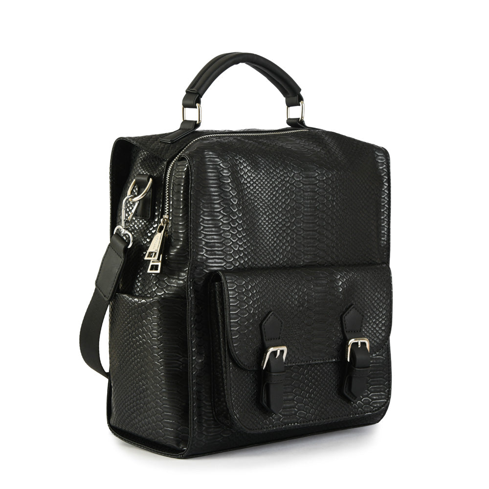 Large textured black chenoa backpack