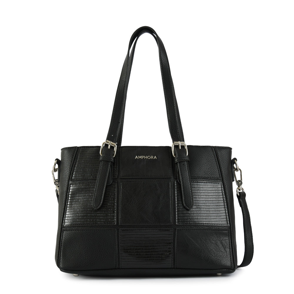 Medium black mochi two-handle wallet