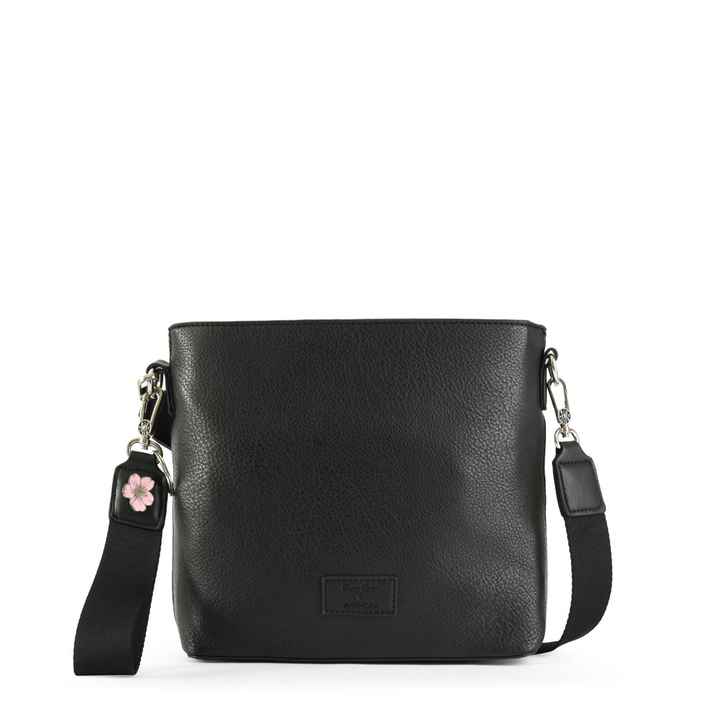 Medium black blossom crossbody bag