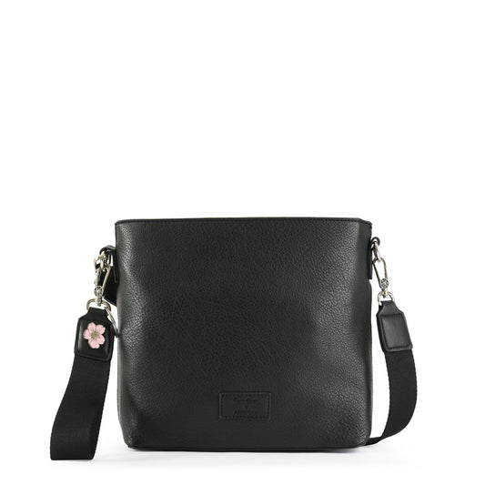 Medium black blossom crossbody bag