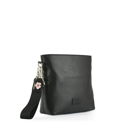 Medium black blossom crossbody bag