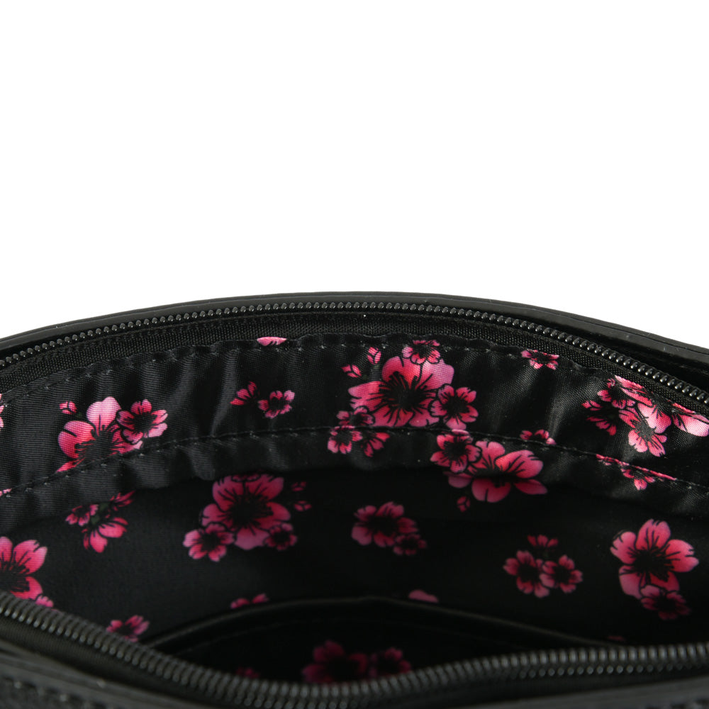 Medium black blossom crossbody bag