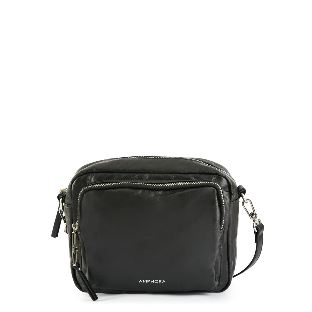 Small black organic crossbody wallet