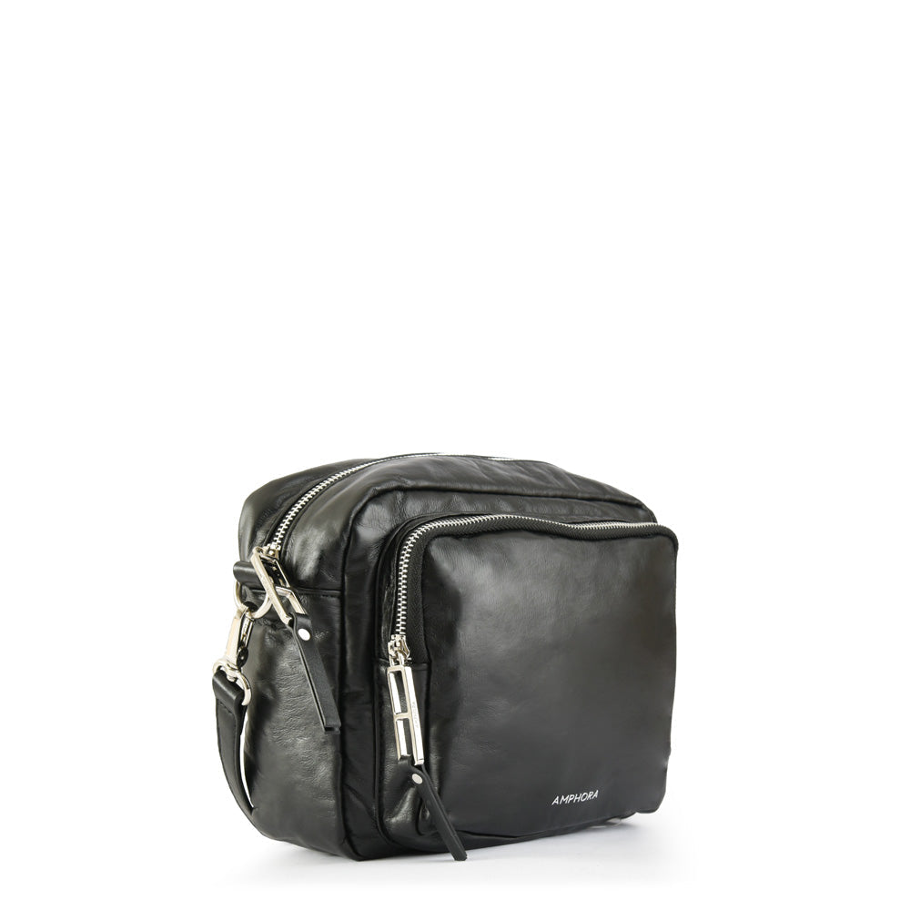 Small black organic crossbody wallet