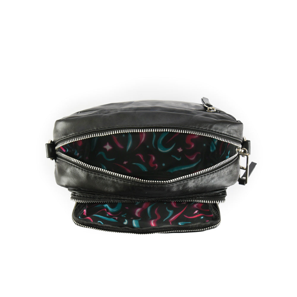Small black organic crossbody wallet