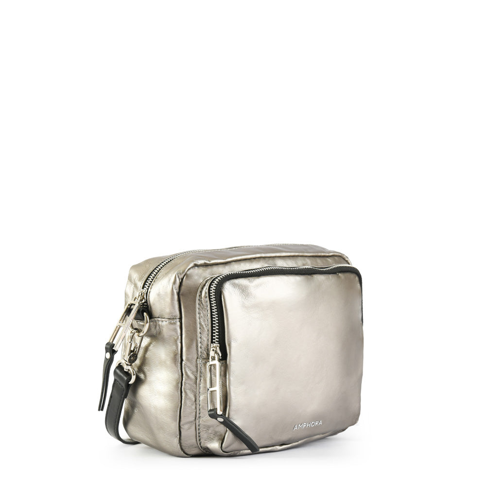Small dark silver organic crossbody wallet