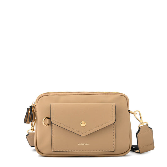 Cyril small dark beige crossbody wallet