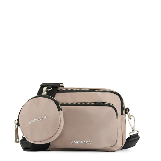 Small dark beige feña crossbody wallet