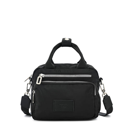 Medium textured black poxy crossbody wallet