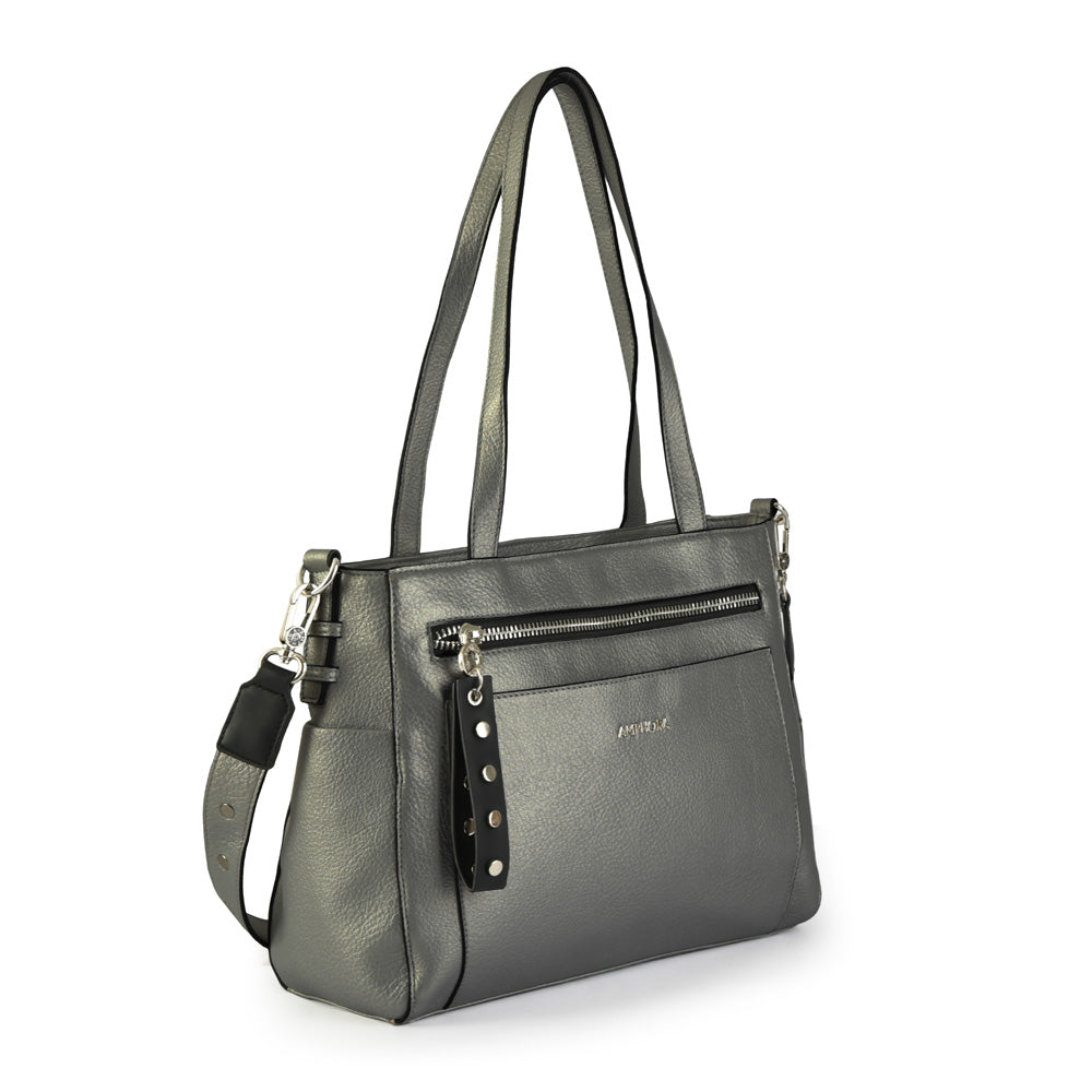 Medium dark silver carpentier two-handle wallet