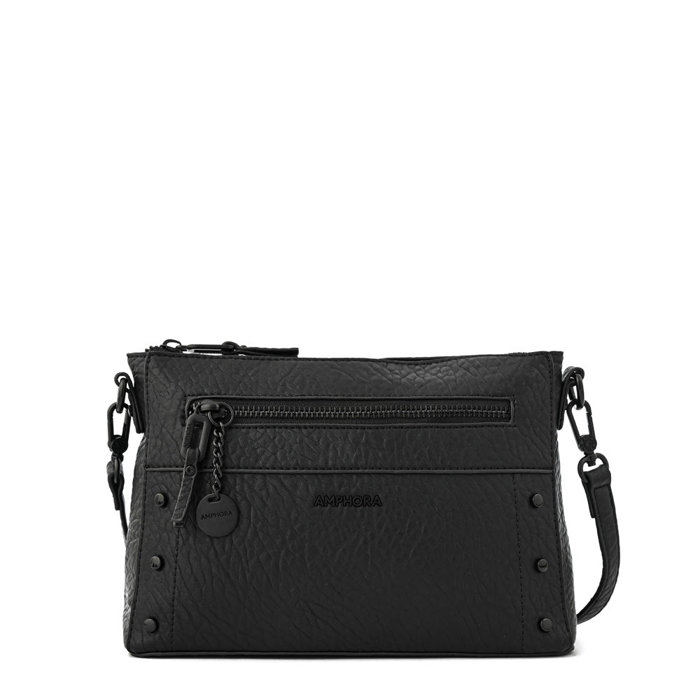 Large textured black jasmin crossbody wallet