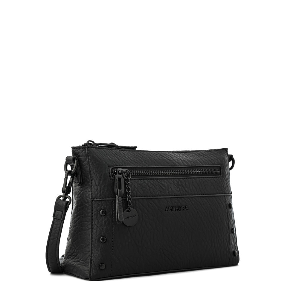 Large textured black jasmin crossbody wallet