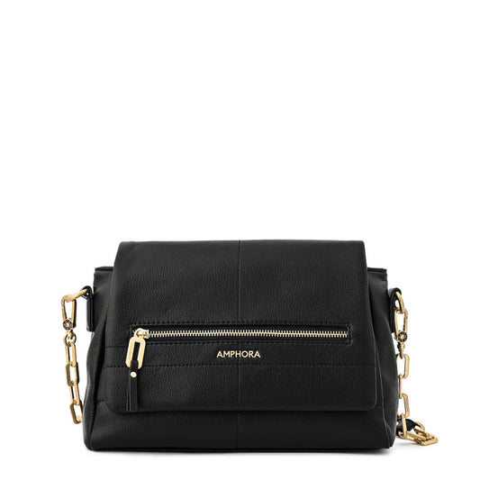 Elena Black Medium Flip Crossbody Wallet