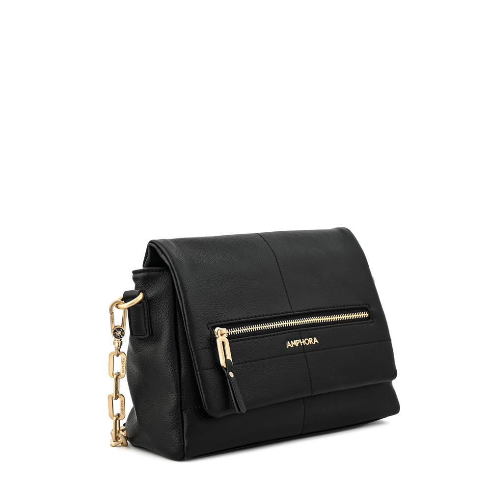 Elena Black Medium Flip Crossbody Wallet