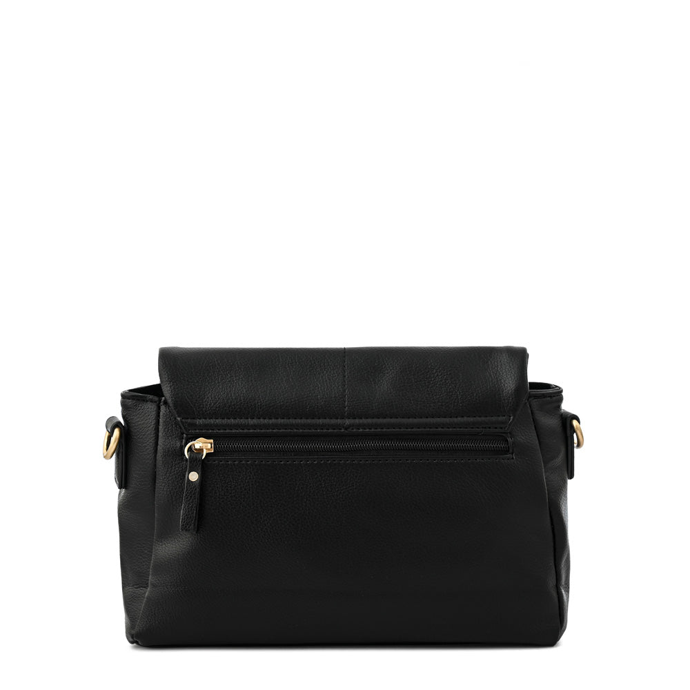 Elena Black Medium Flip Crossbody Wallet