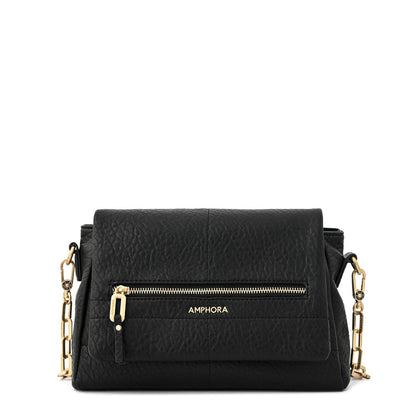 Elena Medium Flip Crossbody Wallet Textured Black