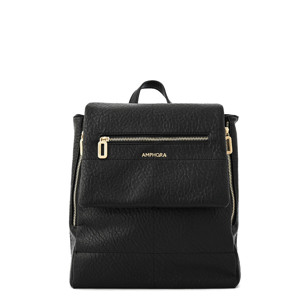 Elena Medium Black Textured Lid Backpack