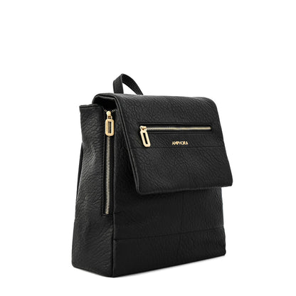 Elena Medium Black Textured Lid Backpack