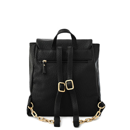 Elena Medium Black Textured Lid Backpack