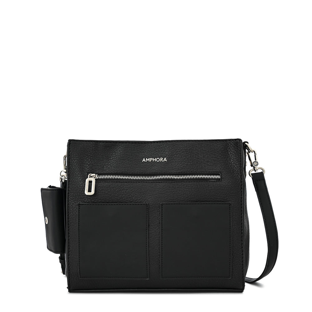 Silvia medium black textured crossbody wallet