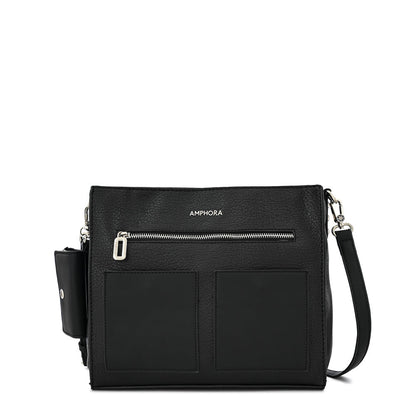 Silvia medium black textured crossbody wallet