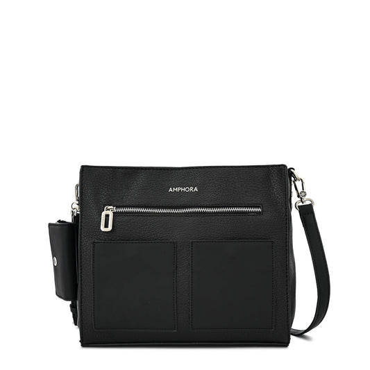 Silvia medium black textured crossbody wallet