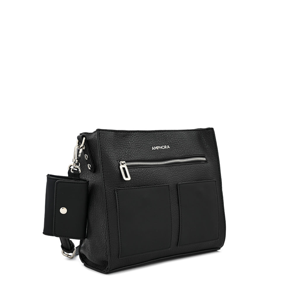 Silvia medium black textured crossbody wallet