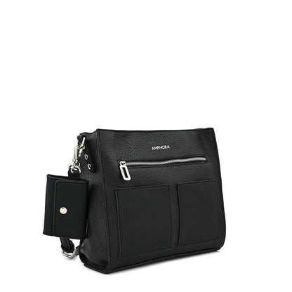 Silvia medium black textured crossbody wallet