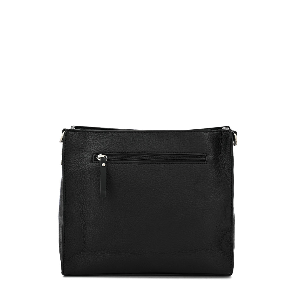 Silvia medium black textured crossbody wallet